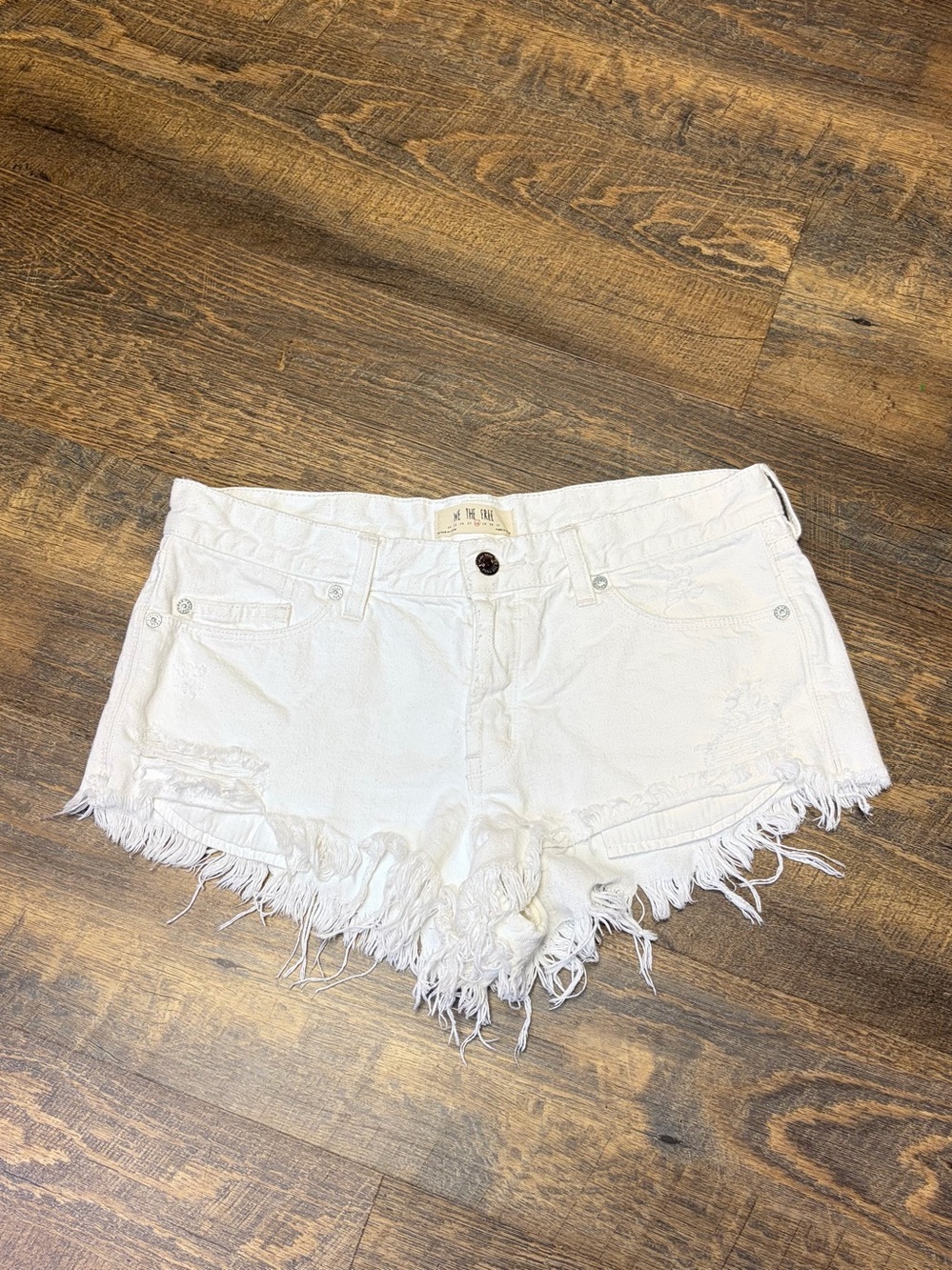 We The Free Free People Cutoff Distressed White Denim Shorts Women's 28 Fringe